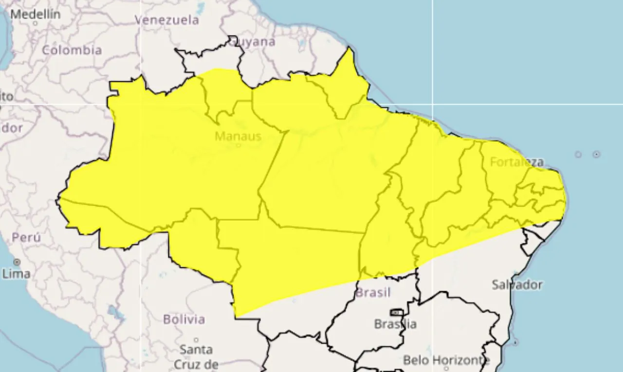 o mapa mostra as &aacute;reas em alerta para chuva intensa